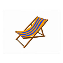 blue orange striped wooden beach chair.png postcard