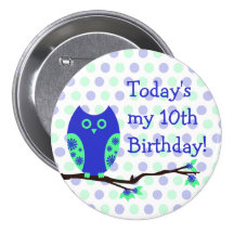 Blue Owl 10th Birthday Button