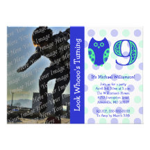 Blue Owl 9th Birthday Party Photo Invitations
