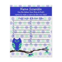 Blue Owl Baby Shower Personalised Game
