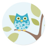 Blue Owl in a Tree Round Stickers