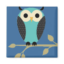 Blue Owl On Limb Magnets