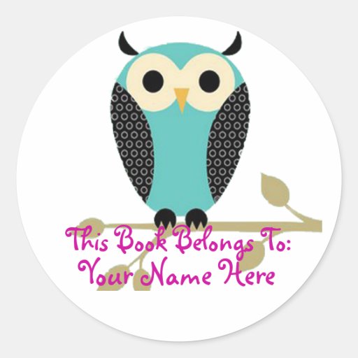 Blue Owl On Limb Name Tag Round Stickers