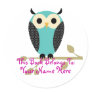 Blue Owl On Limb Name Tag Round Stickers