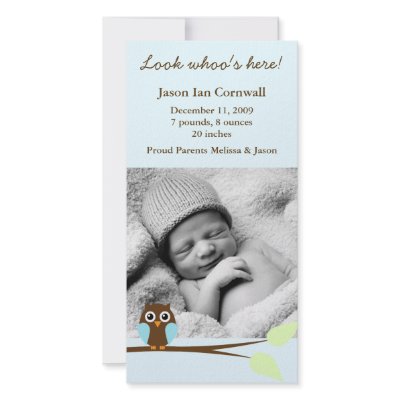 Blue Owl Photo Birth Announcements by heartlocked