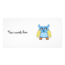 Blue owl with white polka dots picture card
