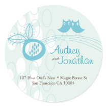Blue Owls In Love Custom Address Label Sticker