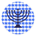 Blue Paint Splatter Jewish Stars Round Sticker
