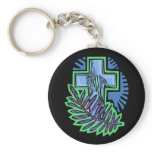 Blue Palm Cross Key Chain