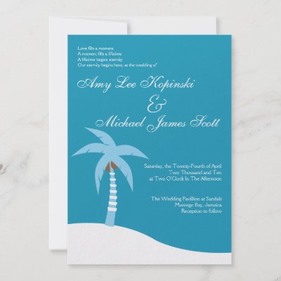 BLUE PALMTREE CARIBBEAN DESTINATION WEDDING INVITATION by justinvitations