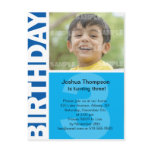 Blue Panel 3rd Birthday Invitation Postcards