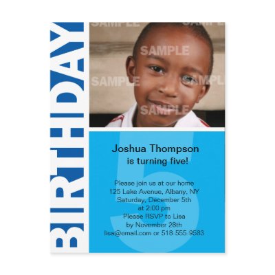 Blue Panel 5th Birthday Invitation Postcard by starstreamdesign