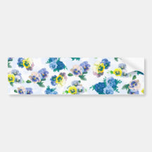 Blue Pansy Flowers floral pattern Bumper Sticker