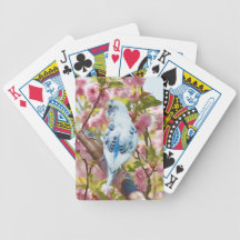 Blue Parakeet in Cherry Blossoms Playing Card