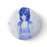 Blue Party Girl Flapper Pinback Buttons