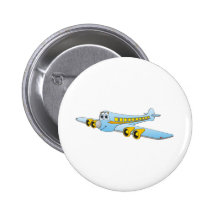 Blue Passenger Jet O Cartoon Button
