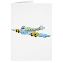 Blue Passenger Jet O Cartoon Greeting Card