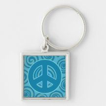 Blue Peace Sign Design Keychain