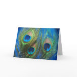 Blue Peacock Feather Wedding Greeting Card