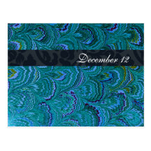 Blue Peacock Feathers Save the Date Postcard