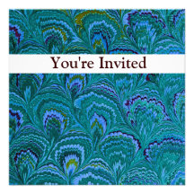 Blue Peacock Swirl Birthday Invitation