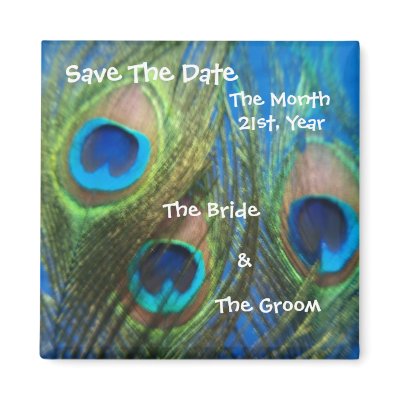 Blue Peacock Wedding Save the Date Refrigerator Magnets by Peacocks