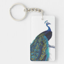 Blue Peacock with beautiful tail feathers Key Chain