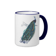 Blue Peacock with beautiful tail feathers Mugs