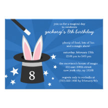 Blue Peek-a-Boo Rabbit Custom Magic Birthday Party Invitation