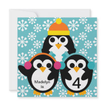 Blue Penguin Customised Birthday Invitation