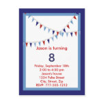 Blue Pennant Birthday Party Invitation Postcards