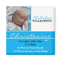 Blue Photo Christening or Baptism Invitation Magnets