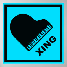 Blue Piano Crossing Xing Traffic Sign Posters