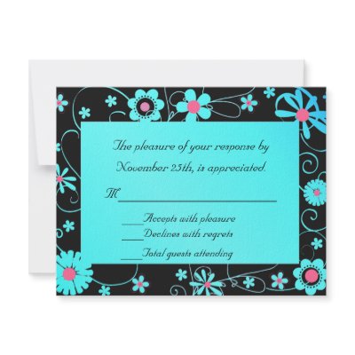 Blue, Pink and Black RSVP Card Invitations by Lilleaf