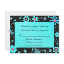 Blue, Pink and Black RSVP Card Invitations