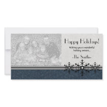 Blue Pinstripe Holiday Snowflake Photo Card