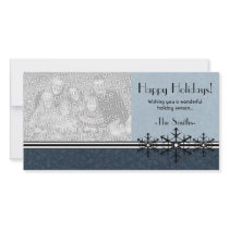 Blue Pinstripe Holiday Snowflake Photo Card