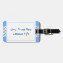 Blue Plaid Background Custom Text Box Travel Bag Tag