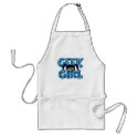 Blue Plaid Geek Girl with Graphic aprons
