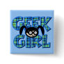 Blue Plaid Geek Girl with Graphic Buttons