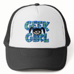 Blue Plaid Geek Girl with Graphic Mesh Hats