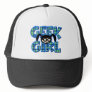 Blue Plaid Geek Girl with Graphic Mesh Hats