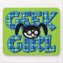 Blue Plaid Geek Girl with Graphic Mousemat