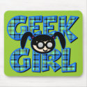 Blue Plaid Geek Girl with Graphic mousepads