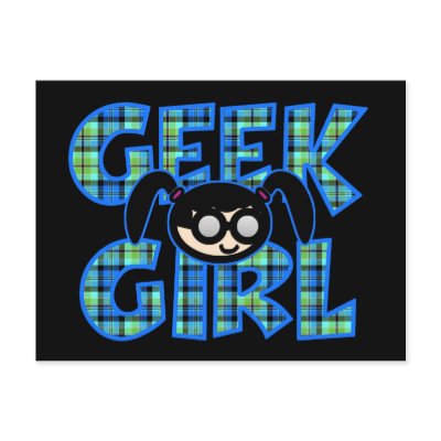 Blue Plaid Geek Girl with Graphic Postcards by geekme