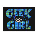 Blue Plaid Geek Girl with Graphic postcards
