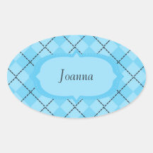 Blue Plaid Oval Stickers