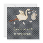 Blue Plaid Stork Baby Boy Shower Invitations