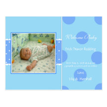 Blue Polka Dot Birth Announcement Postcards