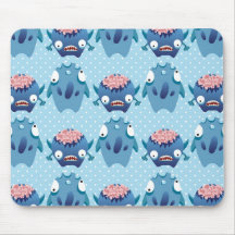Blue Polka Dot Monster Print Mousepads